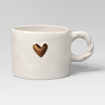 12.6 fl oz Stoneware Gold Embossed Heart Mug with Twisted Handle - Threshold™