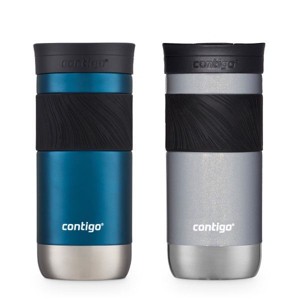 Contigo SNAPSEAL Insulated Stainless Steel Travel Mug with Grip, 16 oz, Blueberry Transparent Satin & Gold Morel, 2-Pack - 1 of 4