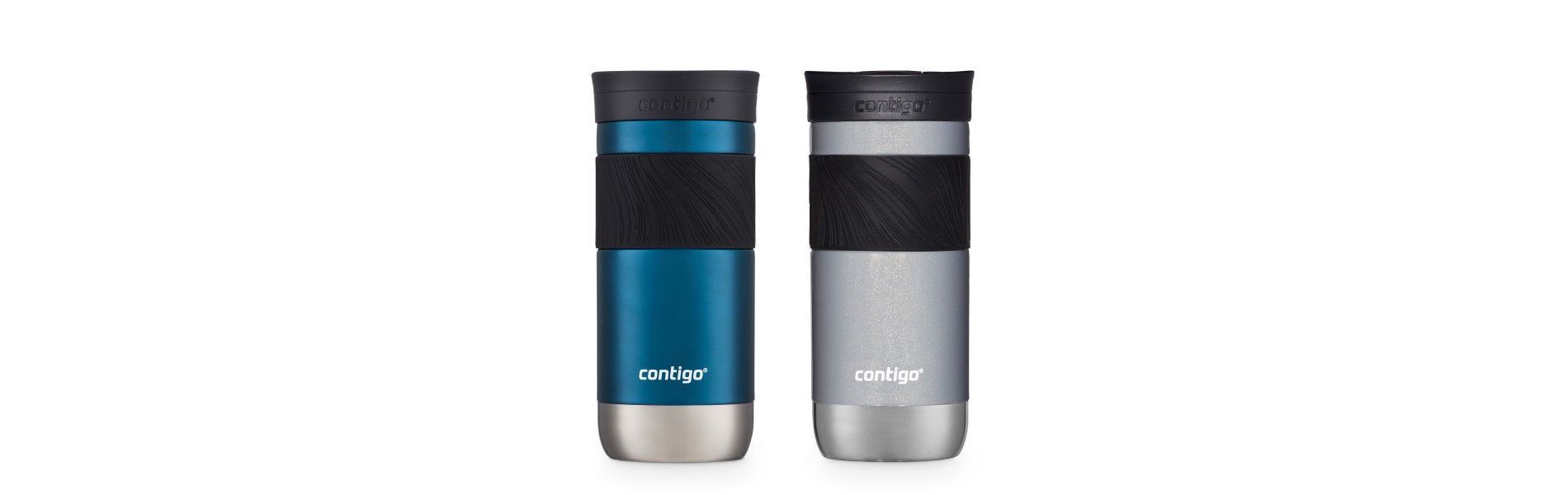 Contigo SNAPSEAL Insulated Stainless Steel Travel Mug with Grip, 16 oz, Blueberry Transparent Satin & Gold Morel, 2-Pack