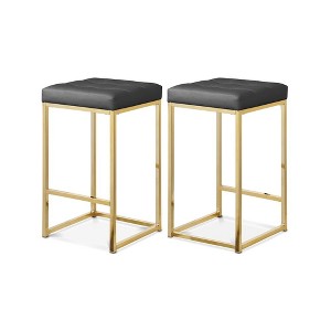 Meridian Furniture,Nicola Grey Vegan Leather Stool, Set of 2 - 1 of 4