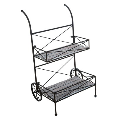Transpac Metal 20 in. Green Spring Rustic Country Plant Cart