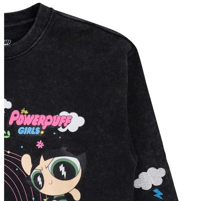The Powerpuff Girls Ladies Powerpuff Girls Tiedye Sweatshirt - Powerpuff Girls Crewneck Sweatshirt - Blossom Bubble and Buttercup Sweatshirt (Black Wash, Large) — фото 4