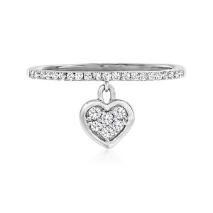 Ross-Simons 0.20 ct. t.w. Diamond Heart Charm Ring in 14kt White Gold - 1 of 4