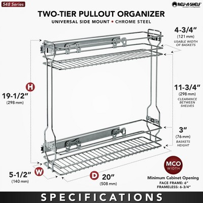 Rev-A-Shelf 18 Inch Pull Out Steel Wire Basket Shelf Storage Shelf Organizer for Kitchen Side Cabinets 2-Tier, Silver, 548-06CR-1 — фото 4
