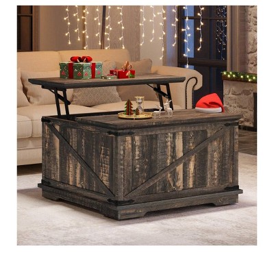 Farmhouse Square Lift Top Coffee Table With Hidden Storage Compartment For Living Room Home Office