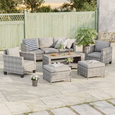 Sonkuki 7-Piece Patio Conversation Set with Coffee and Side Table
