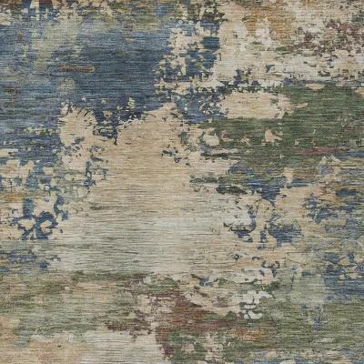 HomeRoots 5' X 8' Blue Green And Beige Abstract Washable Indoor Outdoor Area Rug