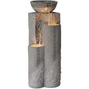 Bowl and Pillar 34 1/2" High Large Modern Zen Outdoor Decor Faux Stone Floor Fountain with Light LED Waterfall Outside Garden Patio - 1 of 4