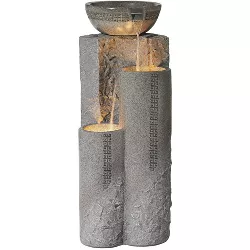 John Timberland Outdoor Floor Water Fountain 34 1/2" High Cascading Marble Finish Bowls LED for Garden Yard