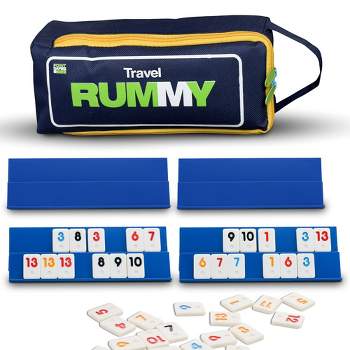 Point Games Classic Mini Rummy Game,  4 Foldable Playing Racks, Travel Cube Canvas Bag, 2-4 Players