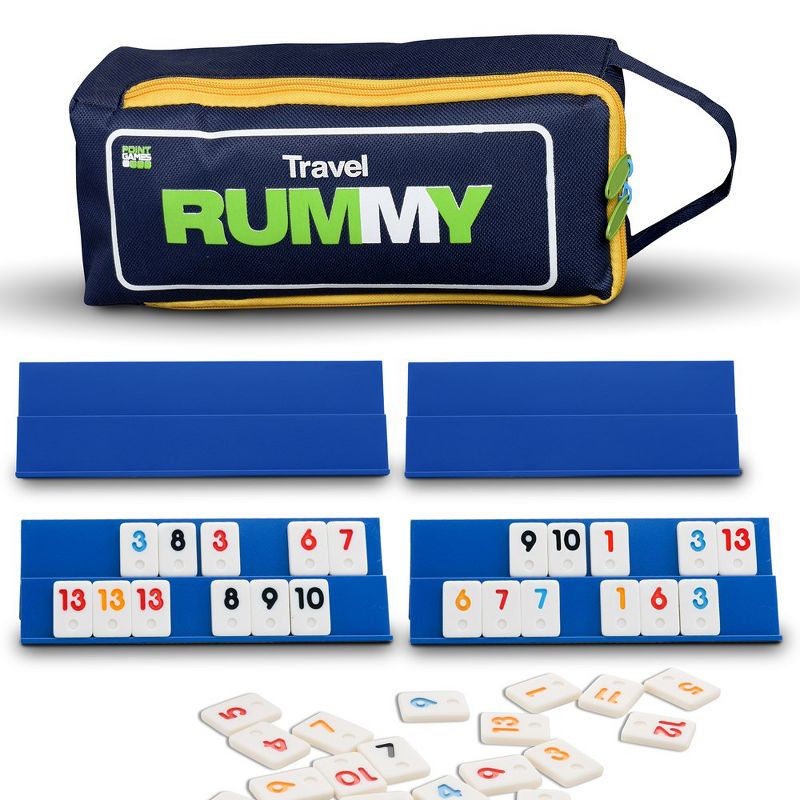 Point Games Classic Mini Rummy Game,  4 Foldable Playing Racks, Travel Cube Canvas Bag, 2-4 Players, 1 of 5