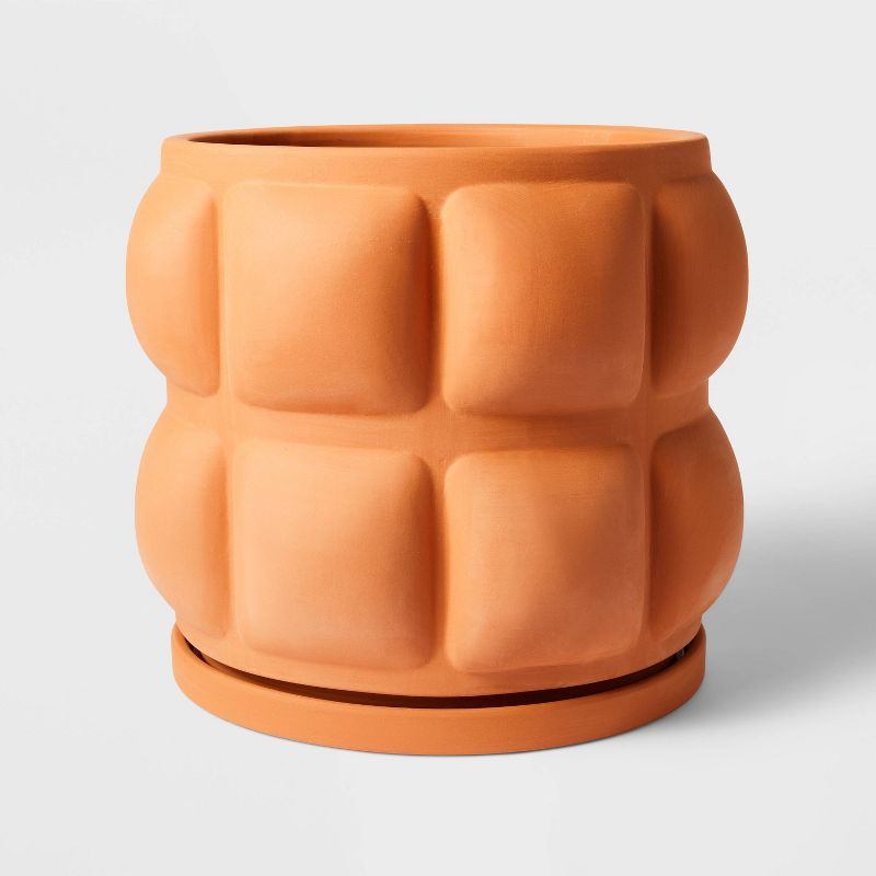 Hilton Carter for Target Terracotta Embossed Ceramic Indoor Outdoor Planter Pot Orange, 1 of 5