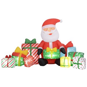 Outsunny 4.4' Christmas Inflatables Santa Claus and Gift Boxes with White LED Lights for Lawn Garden Party - 1 of 4