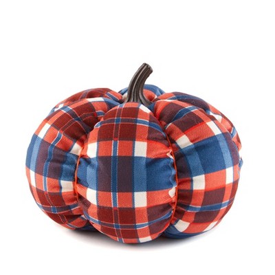 The Lakeside Collection Decorative Harvest Plush Pumpkins - Navy Plaid Medium