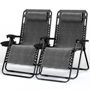 Nestl Zero Gravity Chairs Set of 2, Reclining Camping Chair, Folding Outdoor Chair with Pillow & Cup Holder Tray - 1 of 4