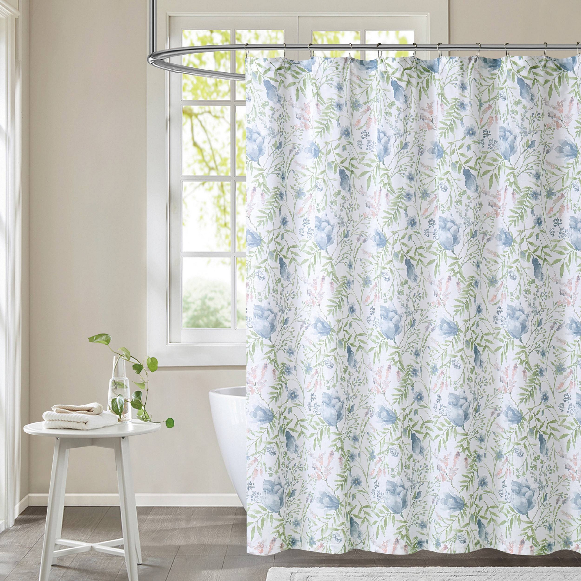 Field Floral Shower Curtain - Cottage Classics: Wildflower Pattern, 100% Cotton, Machine Washable, Ring Top