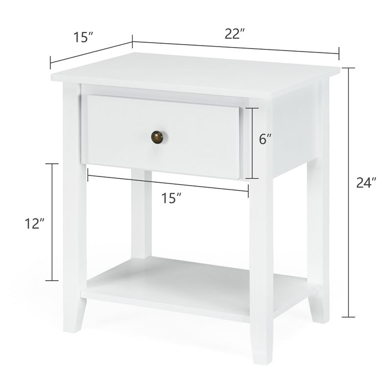 Costway Nightstand Beside Table Chest Sofa Table End Table Accent Table White, 3 of 11