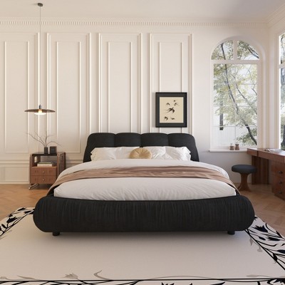 NicBex Queen/King Size Luxury Upholstered Platform Bed Frame with Oversized Padded Backrest,Solid Wood Slats,No Box Spring Needed,Easy Assembly