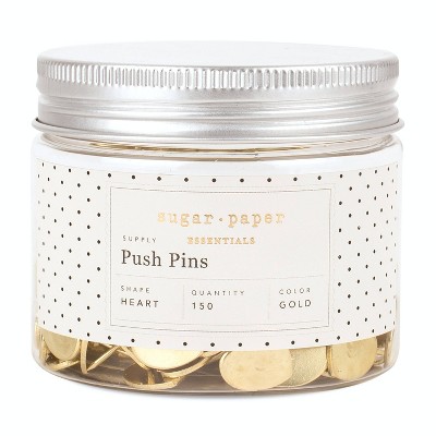 150ct Heart Shaped Push Pins Gold - Sugar Paper Essentials