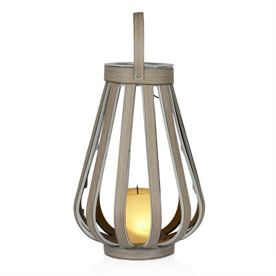 Gray Solar Decorative Plastic Lantern with LED Light, 18" Height