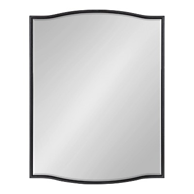 Black Curved Rectangular Wood Vanity Mirror