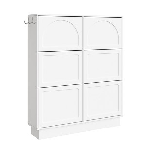 Gulches 49 in H x 41 in W White MDF Shoe Storage Cabinet 6 Double-Layer Flip Drawers 3 Hooks Adjustable Shelf - 1 of 4