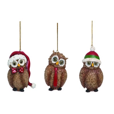 Transpac Resin Christmas Owl Ornament Set of 3 Christmas Home Decorations