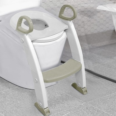 White and Gray Foldable Potty Training Seat with Ladder