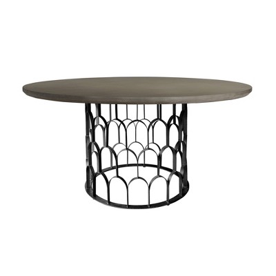 59" Industrial Round Dining Table with Faux Concrete Top