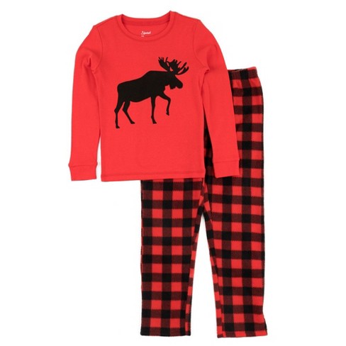 Leveret Kids Cotton Top and Fleece Pants Christmas Pajamas Moose 2 Year