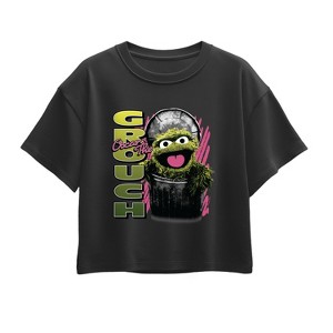 Girls' - Sesame Street - Oscar City Bootleg Short Sleeve Boxy Graphic T-Shirt - 1 of 3
