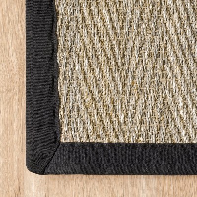 Black Seagrass Herringbone 61" Rectangular Easy Care Rug