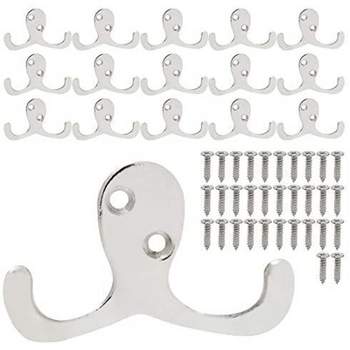 Stockroom Plus 16 Pack Wall Mounted Double Prong Coat Hooks, 2.76 x 1.8 in, Silver