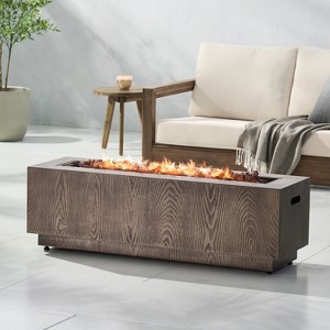 VYNXARIA 48" Outdoor 50000 BTU Rectangular Iron Propane Fire Pit, Brown Wood Pattern (Tank Cover not Included) - 1 of 4