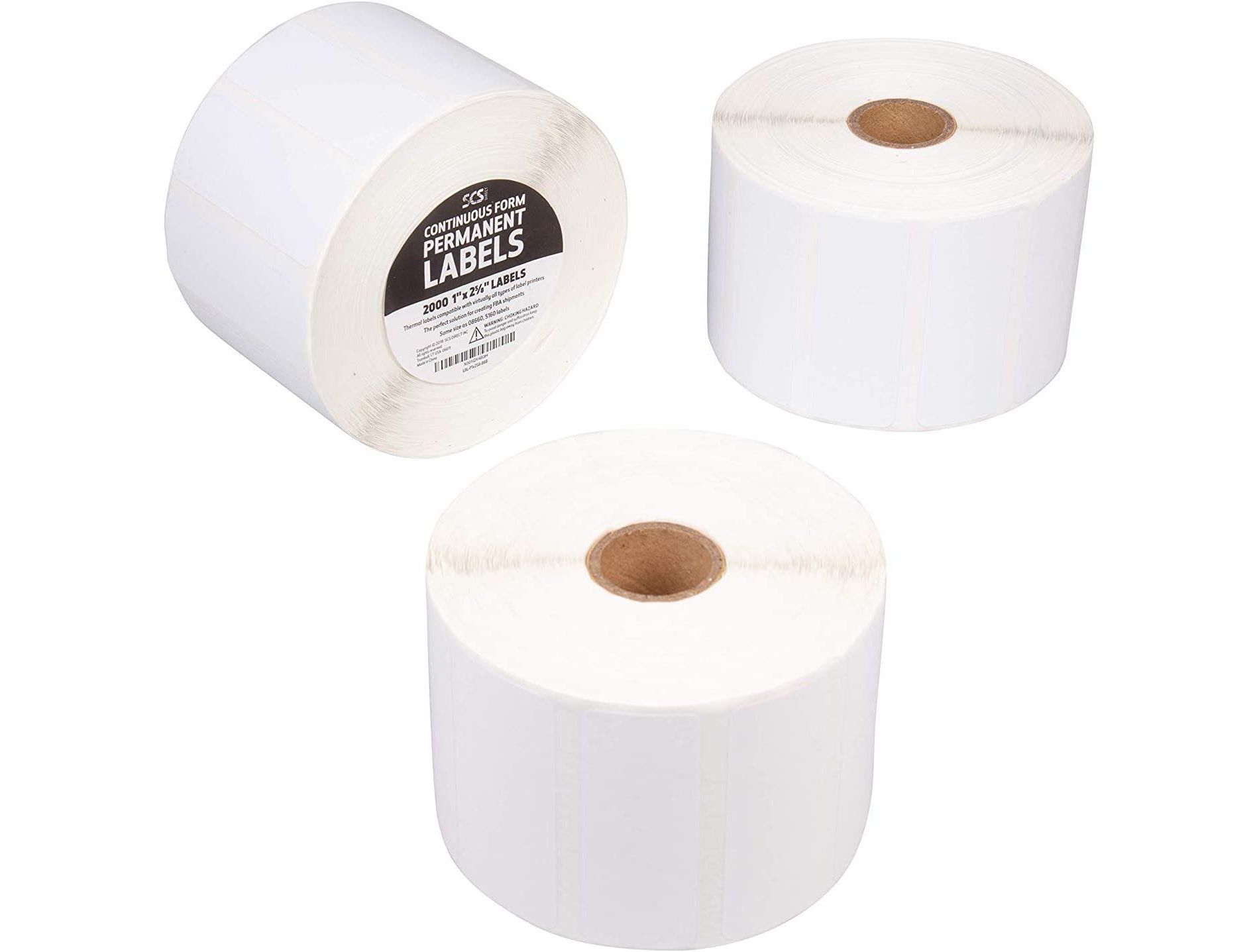 SCS Labels Thermal Label Printer Roll - 6000 (1" X 2 5/8") Permanent Shipping Labels (3 Rolls of 2000) - Compatible with Various Printers