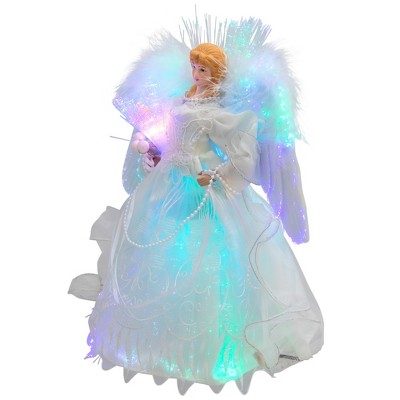 12" White Fiber Optic Angel Christmas Tree Topper with Dove