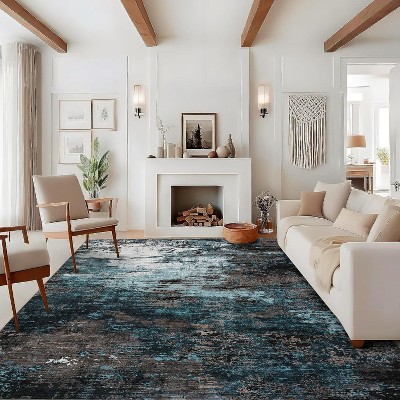 Acekool 2x6 Abstract Thin Indoor Rug, Distressed Oil Painting Pattern, Soft Modern Low Pile Mat, Stain Resistant, Easy Clean, Non Slip–Yellow