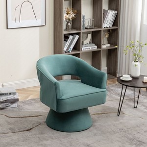 SEYNAR Modren Velvet Living Room Swivel Arm Barrel Chair with Tufted Back - 1 of 4