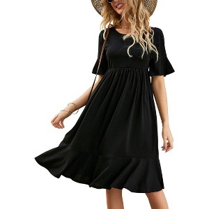 Tiered Dress Women Flowy Midi Summer Casual Short Sleeve Crewneck Swing Dress with Pockets - 1 of 4