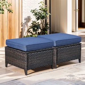 Buenhomino Patio Wicker Ottomans Set of 2, Multipurpose Outdoor Ottomans for Patio, Additional Seating, Footrest, Side Table, Removable Cushions - 1 of 4