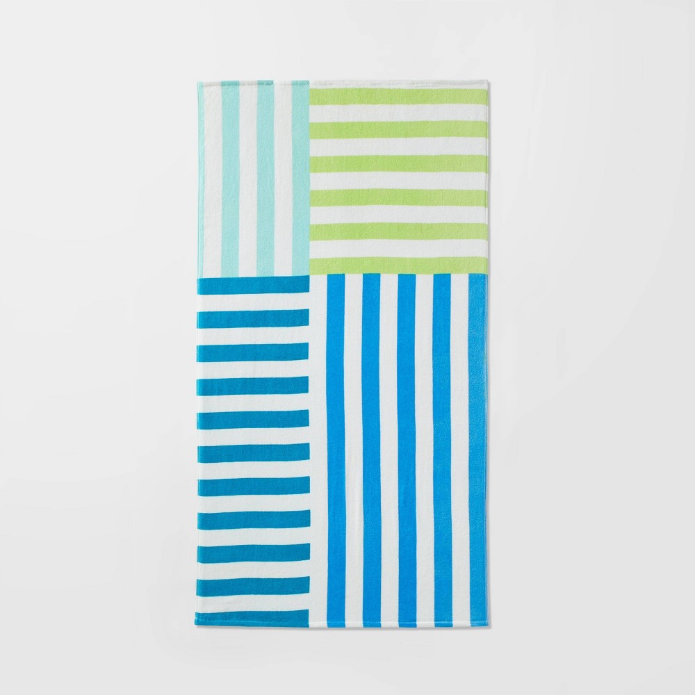 Photos - Towel Striped Beach  Blue - Sun Squad™