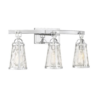 Albany Polished Chrome 3-Light Vanity with Water Glass Shades