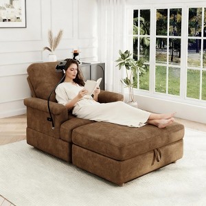 TiramisuBest Oversized Chaise Lounge Chair with Storage Ottoman,Upholstered Reading Chair with Phone Holder, Comfy Sleeper Armchair for Living,Black - 1 of 4