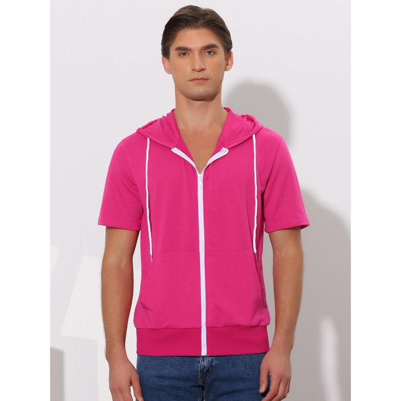 Lars Amadeus Men's Solid Color Zip Up Short Sleeve Hoodies Sweatshirt, 3 of 7