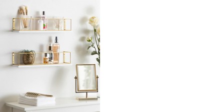Navy Blue and Gold Chic 24" Wood and Metal Floating Wall Shelf Set