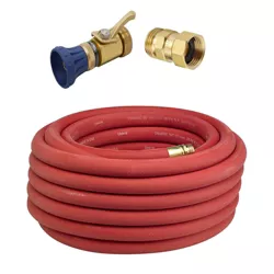 Underhill UltraMax Red 50 Foot Water Hose with Precision Cloudburst Solid Metal Hose Nozzle and Garden Nozzle Remover Twist Ease Kink Eliminator