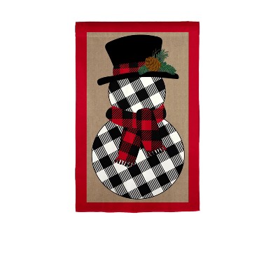 Evergreen Buffalo Check Snowman Garden Burlap Flag