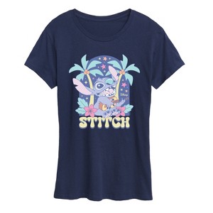 Women's - Lilo and Stitch - Pastel Stitch Palm Trees Short Sleeve Graphic T-Shirt - 1 of 4