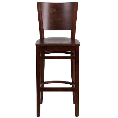 Walnut Solid Back Wooden Barstool with Footrest