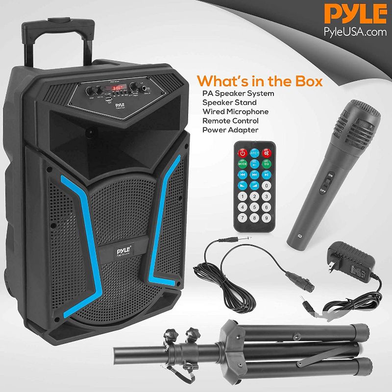 Pyle PPHP122SM 800 Watts Portable Indoor Outdoor Bluetooth Speaker System with Rechargeable Battery and Flashing Party Lights, 3 of 7